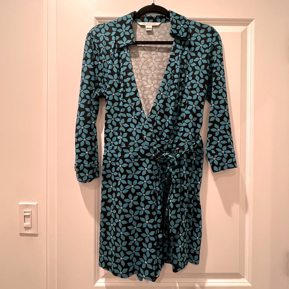 DVF 3/4 sleeve wrap waist romper
